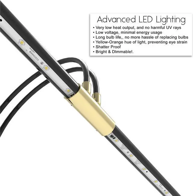 Alt view image 3 of 7 - Cocoweb 22" LED Grand Piano Light with Black and Brass Accents. Full Range Dimmer, LED Light, Adjustable Shades and Height