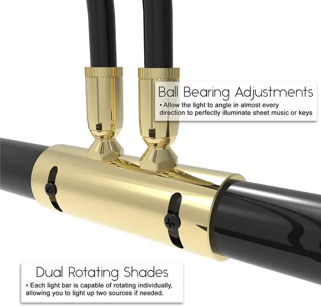 Alt view image 4 of 7 - Cocoweb 22" LED Grand Piano Light with Black and Brass Accents. Full Range Dimmer, LED Light, Adjustable Shades and Height