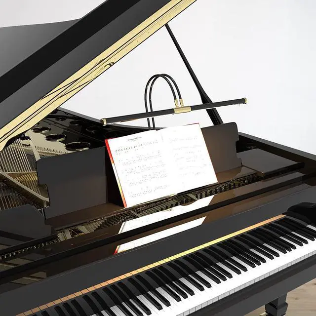 Alt view image 5 of 7 - Cocoweb 22" LED Grand Piano Light with Black and Brass Accents. Full Range Dimmer, LED Light, Adjustable Shades and Height