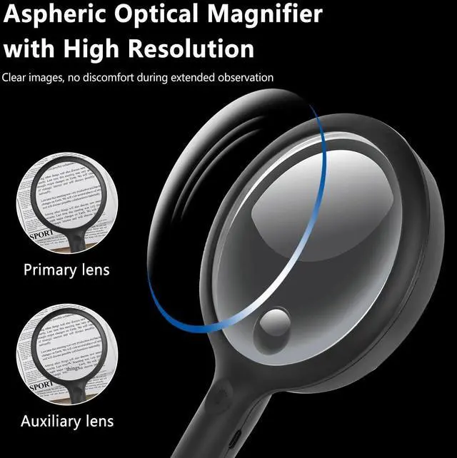 Alt view image 2 of 7 - GARMEE Magnifying Glass with Light - LED Magnifiers for Reading USB Rechargeable Magnifying Glasses with Light for Close Work 3 Modes Jewelers Magnifying Glass for Seniors Vision Impairment Black