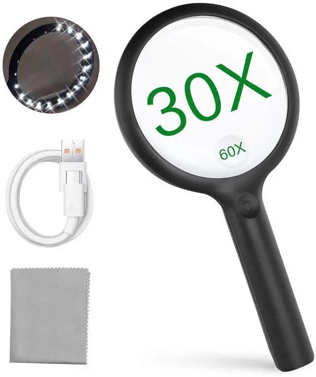 Main image of GARMEE Magnifying Glass with Light - LED Magnifiers for Reading USB Rechargeable Magnifying Glasses with Light for Close Work 3 Modes Jewelers Magnifying Glass for Seniors Vision Impairment Black