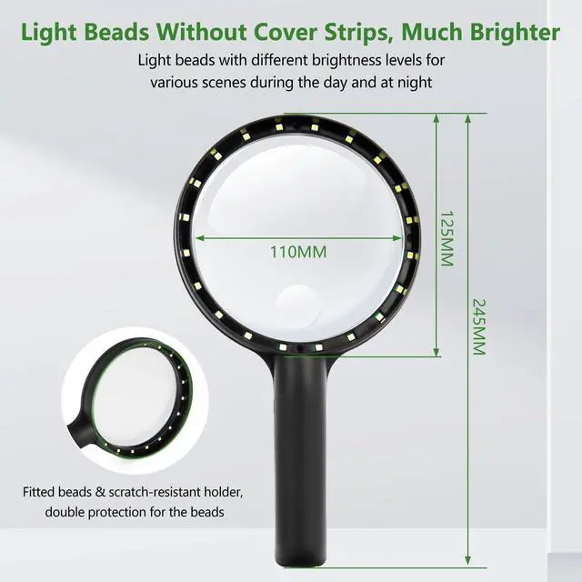 Alt view image 7 of 7 - GARMEE Magnifying Glass with Light - LED Magnifiers for Reading USB Rechargeable Magnifying Glasses with Light for Close Work 3 Modes Jewelers Magnifying Glass for Seniors Vision Impairment Black