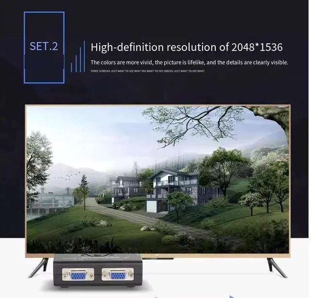 Alt view image 3 of 5 - VGA automatic tracking switcher, 2-in-1-out converter, high-definition display, 2-in-1-out video shaker, CCL-21A split-screen adapter, multi-screen extender