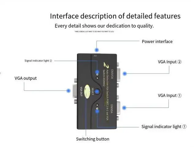 Alt view image 5 of 5 - VGA automatic tracking switcher, 2-in-1-out converter, high-definition display, 2-in-1-out video shaker, CCL-21A split-screen adapter, multi-screen extender