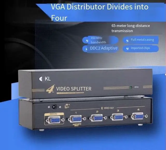 Alt view image 2 of 5 - VGA splitter 1/4 splitter 1/4 video splitter 1 in 4 out 450M CKL-104A