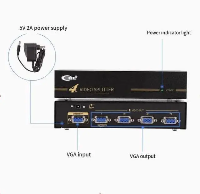 Alt view image 3 of 5 - VGA splitter 1/4 splitter 1/4 video splitter 1 in 4 out 450M CKL-104A