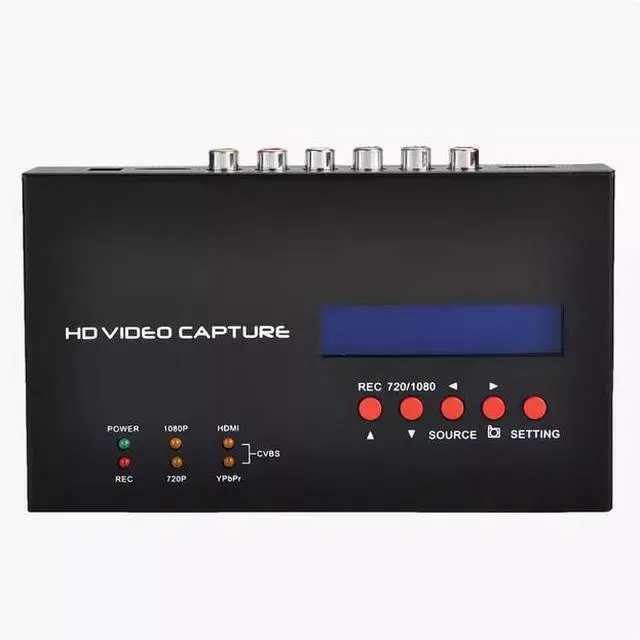 Main image of ezcap283S HDMI high-definition video capture card, with LCD screen, selectable pre-recorded TV programs, and remote control