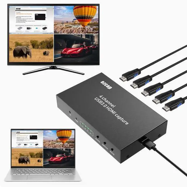 Alt view image 2 of 7 - The ezcap264A 4-channel HDMI capture box is equipped with a splitter function, featuring 4-channel capture, 1-channel audio, and multi-channel live streaming