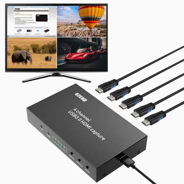 Alt view image 3 of 7 - The ezcap264A 4-channel HDMI capture box is equipped with a splitter function, featuring 4-channel capture, 1-channel audio, and multi-channel live streaming