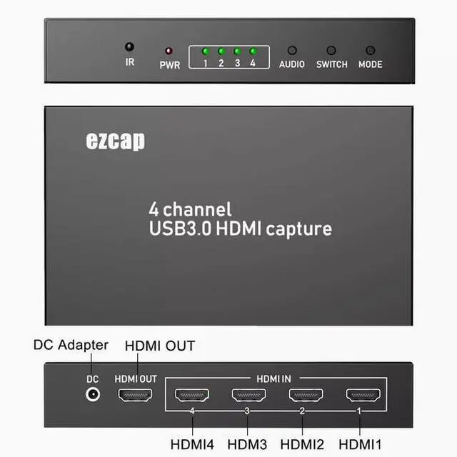 Alt view image 4 of 7 - The ezcap264A 4-channel HDMI capture box is equipped with a splitter function, featuring 4-channel capture, 1-channel audio, and multi-channel live streaming