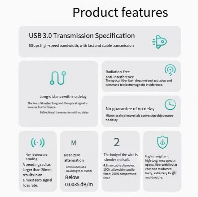 Alt view image 2 of 7 - MT-Viki optical fiber USB3.0 data transmission conference camera extension cable male to female long-distance optical fiber
