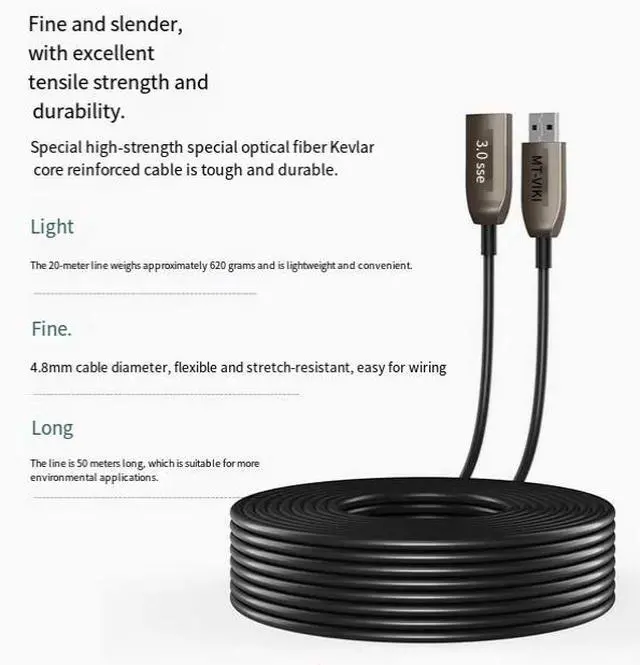 Alt view image 3 of 7 - MT-Viki optical fiber USB3.0 data transmission conference camera extension cable male to female long-distance optical fiber