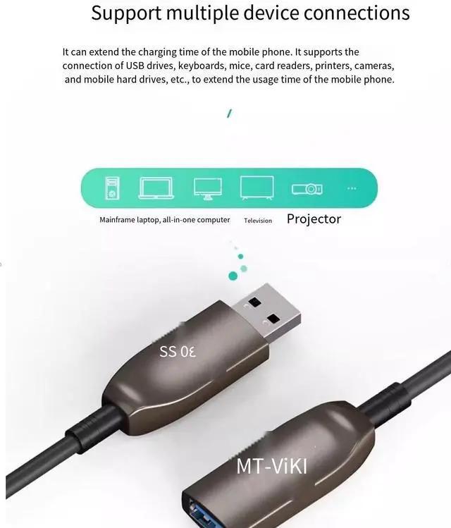 Alt view image 7 of 7 - MT-Viki optical fiber USB3.0 data transmission conference camera extension cable male to female long-distance optical fiber