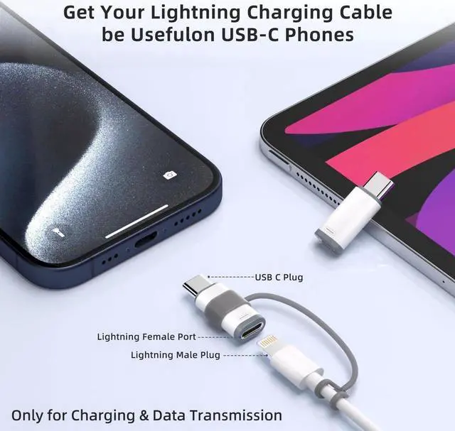 Alt view image 2 of 6 - 3 Pack Lightning to USB C Charging Adapter for iPhone 16/16 Pro/15/15 Pro iPad Pro iPad Air 5/4 Galaxy S24 USB C Male to Lightning Female Fast Charging & Data Transfer Adapter Not for Audio/OTG