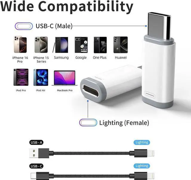 Alt view image 4 of 6 - 3 Pack Lightning to USB C Charging Adapter for iPhone 16/16 Pro/15/15 Pro iPad Pro iPad Air 5/4 Galaxy S24 USB C Male to Lightning Female Fast Charging & Data Transfer Adapter Not for Audio/OTG