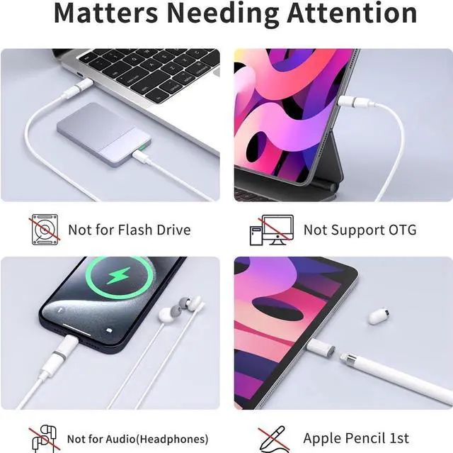 Alt view image 5 of 6 - 3 Pack Lightning to USB C Charging Adapter for iPhone 16/16 Pro/15/15 Pro iPad Pro iPad Air 5/4 Galaxy S24 USB C Male to Lightning Female Fast Charging & Data Transfer Adapter Not for Audio/OTG