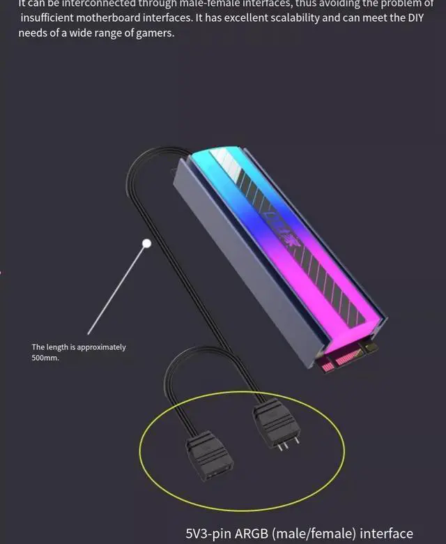 Alt view image 7 of 7 - TEUCER M.2 hard drive cooler ARGB Colorful M2 solid-state SSD2280 heat sink vest Aluminum nvme armor