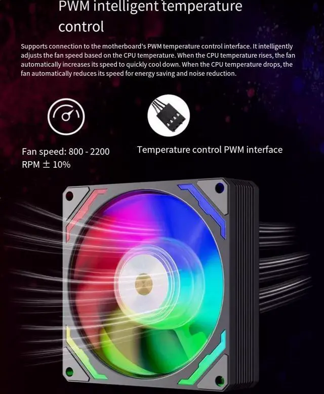 Alt view image 5 of 5 - TEUCER 9CM white ARGB light [small 4-pin interface] Intelligent temperature-controlled fan silent PWM intelligent temperature-controlled cooling