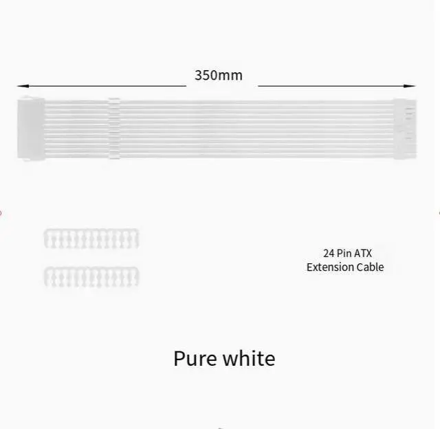 Alt view image 3 of 7 - TEUCER computer case power motherboard 24-pin extension cable with two cable combs for power supply 24-pin module extension cable 0.35M (ONLY 1PACK) White
