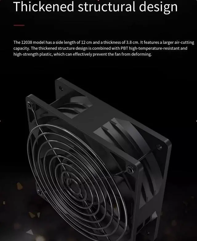 Alt view image 5 of 7 - Computer case 3500 RPM violent fan cpu cooler 12CM large air volume cooling 12038 exhaust fan 12v