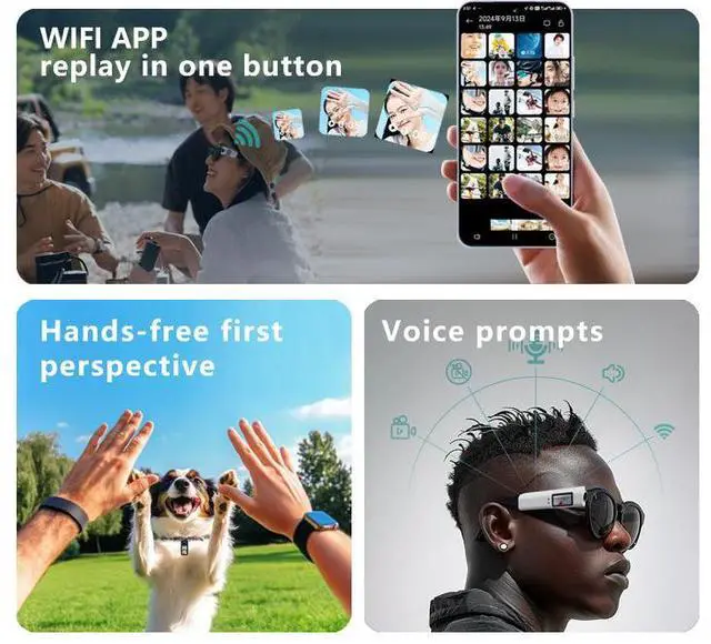 Alt view image 4 of 7 - Glasses, action camera, 1080P high definition, WIFI, mobile phone interconnection, head-mounted, glasses replacement, audio and video recording, with 128GB storage card