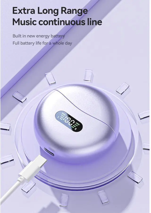 Alt view image 7 of 7 - Bluetooth 5.4 spherical OWS open-ear clip-on Bluetooth headphones are cross-border wireless headphones Black