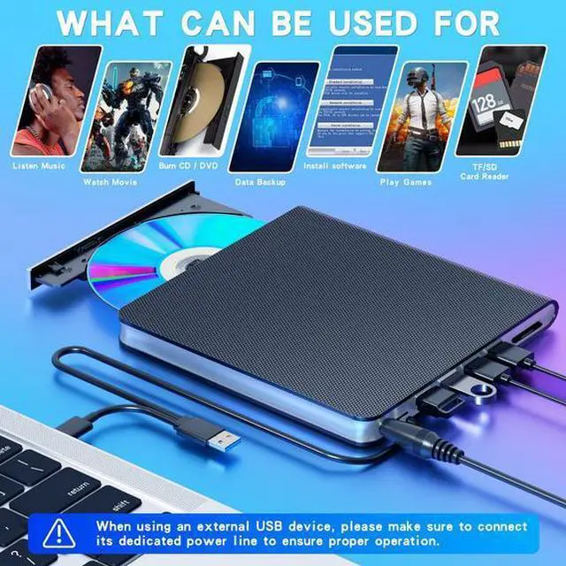 Alt view image 3 of 6 - 7-in-one multi-functional [Blu-ray BD-ROM] Read/play BD/DVD/CD/VCD full series discs, high-speed usb/ Type-C external dvd, notebook, portable computer, desktop optical drive