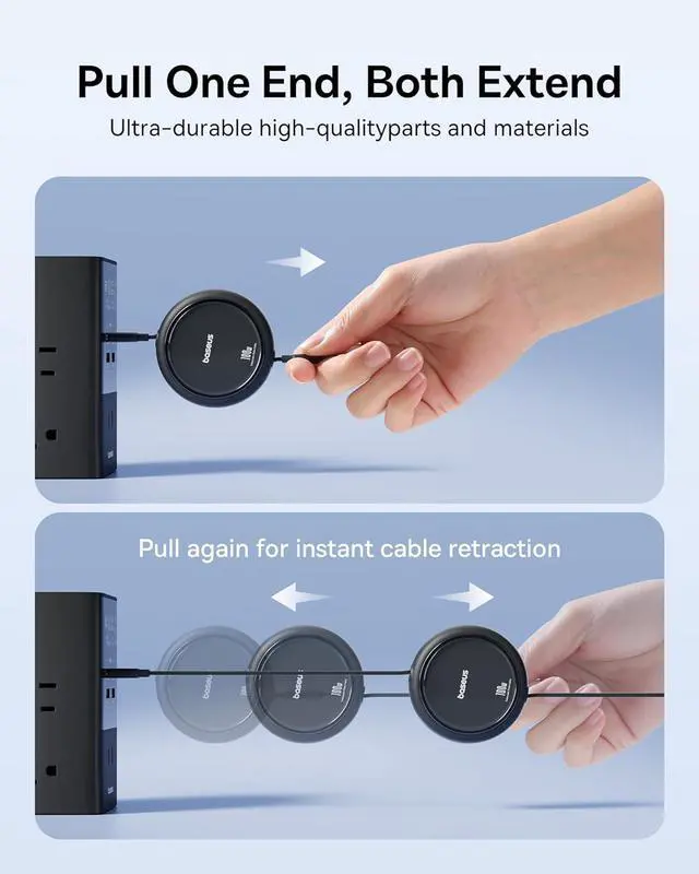 Alt view image 3 of 7 - Baseus USB C to USB C Cable, 100W Retractable USB C 5A Fast Charging Cable, 4-Stage Length Preset USB Type C Charger Cord for iPhone 16 15 Pro Plus Pro Max, MacBook, iPad, Samsung S24/S23+ (3.3ft)