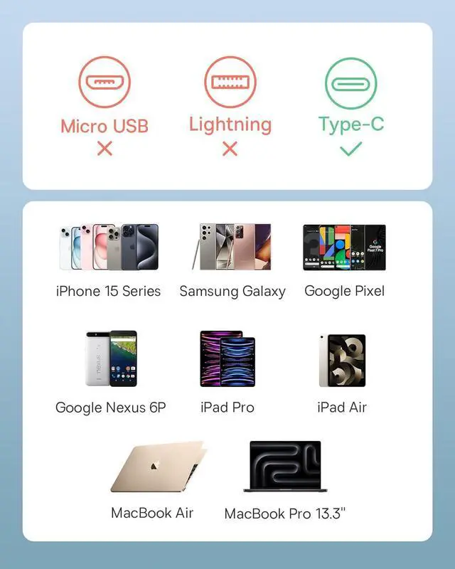 Alt view image 7 of 7 - Baseus USB C to USB C Cable, 100W Retractable USB C 5A Fast Charging Cable, 4-Stage Length Preset USB Type C Charger Cord for iPhone 16 15 Pro Plus Pro Max, MacBook, iPad, Samsung S24/S23+ (3.3ft)