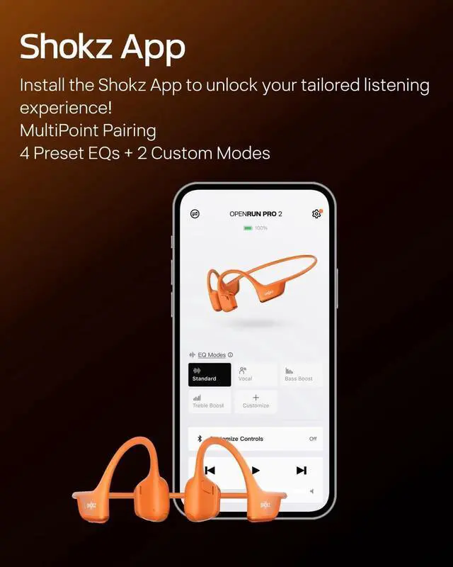 Alt view image 6 of 7 - SHOKZ OpenRun Pro 2 - Open-Ear, Bone Conduction Sport Headphones - Sweat Resistant, Workout Headphones with 30ft Bluetooth - Secure, Wireless, Comfortable Fit - Deep Bass and Smart Mic App - Orange