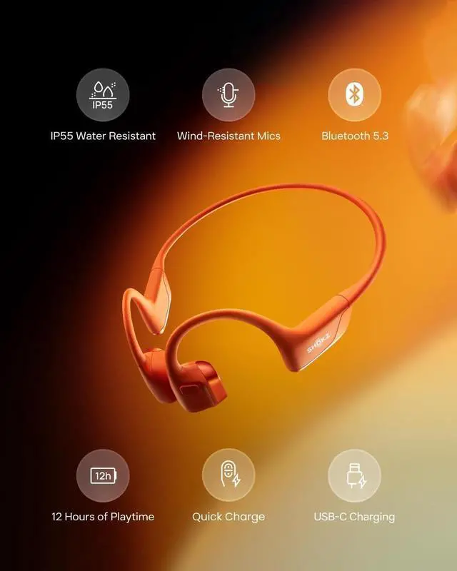 Alt view image 7 of 7 - SHOKZ OpenRun Pro 2 - Open-Ear, Bone Conduction Sport Headphones - Sweat Resistant, Workout Headphones with 30ft Bluetooth - Secure, Wireless, Comfortable Fit - Deep Bass and Smart Mic App - Orange