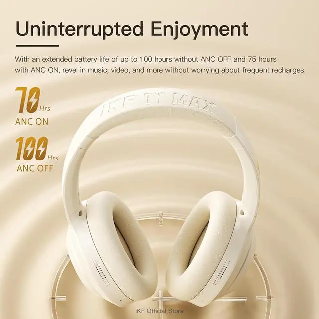 Alt view image 4 of 7 - iKF T1 Max Wireless Bluetooth Over-Ear Headphones, 100H Battery, HiFi Sound, ANC, Multi-Device Connection, App Control, Wired Mode, for Travel, Work, Gaming, Music T1 Max Black