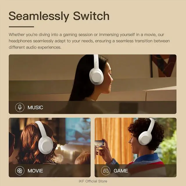 Alt view image 5 of 7 - iKF T1 Max Wireless Bluetooth Over-Ear Headphones, 100H Battery, HiFi Sound, ANC, Multi-Device Connection, App Control, Wired Mode, for Travel, Work, Gaming, Music T1 Max Black