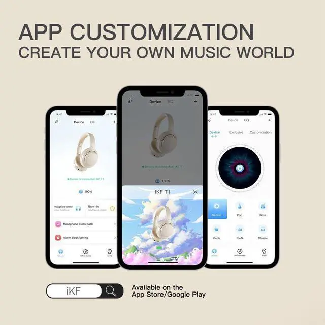 Alt view image 7 of 7 - iKF T1 Wireless Bluetooth Over-Ear Headphones, 100H Battery, HiFi Sound, ANC, Multi-Device Connection, App Control, Wired Mode, for Travel, Work, Gaming, Music T1 Offwhite