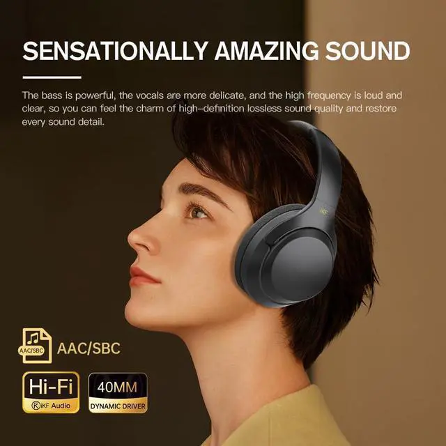 Alt view image 2 of 7 - iKF T1 Pro Wireless Bluetooth Over-Ear Headphones, 100H Battery, HiFi Sound, ANC, Multi-Device Connection, App Control, Wired Mode, for Travel, Work, Gaming, Music T1 Pro Black