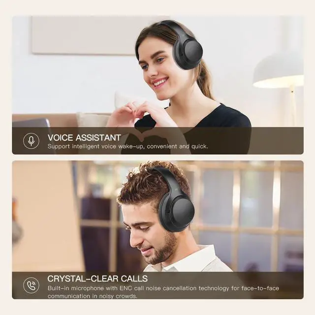 Alt view image 7 of 7 - iKF T1 Pro Wireless Bluetooth Over-Ear Headphones, 100H Battery, HiFi Sound, ANC, Multi-Device Connection, App Control, Wired Mode, for Travel, Work, Gaming, Music T1 Pro Black