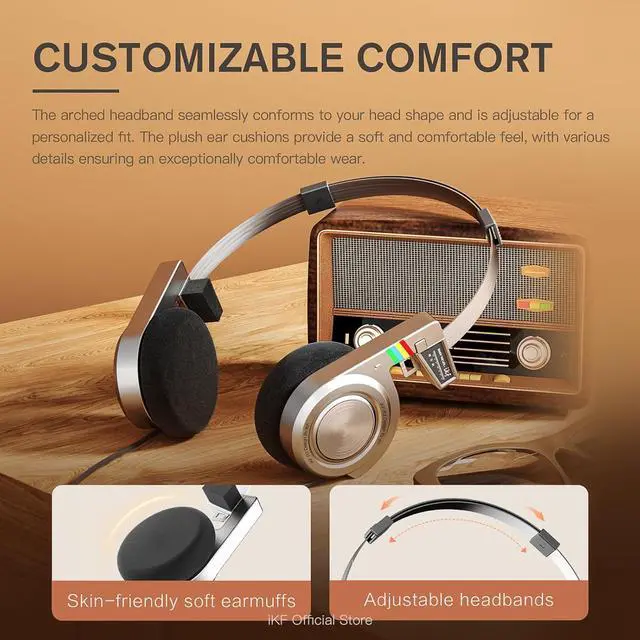 Alt view image 3 of 7 - iKF R3 Classic Retro Wireless Headphones, Vintage Design,Volume Control,60 Hours Playtime, Noise Isolation, with Microphone, Throwback 80s 90s,Green