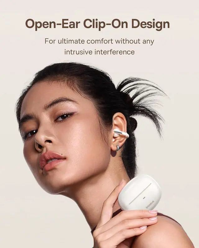 Alt view image 2 of 7 - Baseus Bowie MC1 Open Ear Clip-On Earbuds, Adaptive Comfort with Anti-Drop Design, Impactful Sound with Adaptive Bass Boost, Adaptive Noise Cancelling Calls, IP57 Waterproof, 40H Playtime, Lightweight