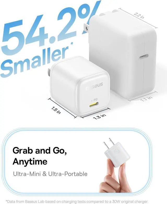 Alt view image 3 of 6 - Baseus 45W Charger, PicoGo C1 USB C Charging Block Fast Charging, Compact Type C Wall Charger for iPhone16/15/14/13/12 Series, Galaxy Series, MacBook Etc White