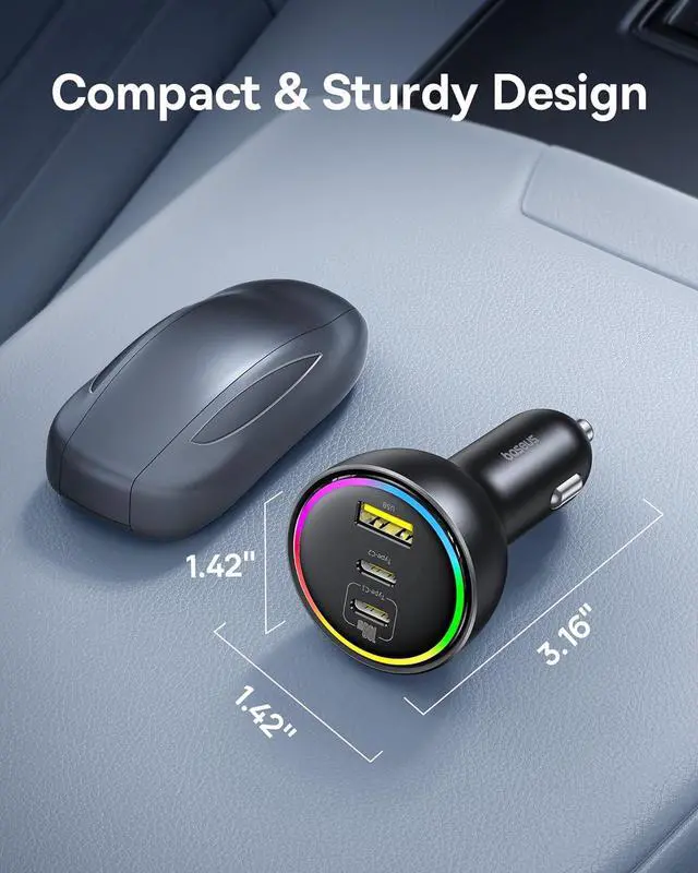 Alt view image 6 of 7 - 100W USB C Car Charger, Baseus Super Fast Charging 3 Ports Car Charger, PD3.0 QC4.0 Ultra Compact RGB Fast Type C Car PhoneCharger Adapter, for iPhone 16 15 14 13 Pro Max With Cable