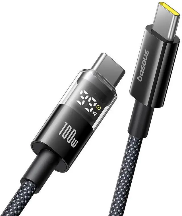 Main image of Baseus USB C Cable, 100W 5A Fast Charging USB C Charger Cable with LED Display, Zinc Alloy Nylon Braided USB C to USB C Cable for iPhone 16/Pro/Plus/Pro Max, MacBook, iPad Pro, Galaxy S24/S23 (3.3ft)