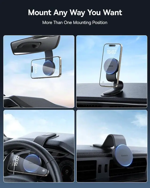 Alt view image 5 of 7 - Baseus for Magsafe Car Mount, 25N Magnetic Phone Holder for Car, Cell Phone Car Mount Compatible with iPhone 16 15 14 13 Pro Plus Max Mini, Bendable Memory Titanium Alloy for All Dashboard