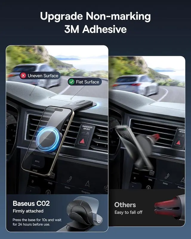 Alt view image 3 of 7 - Baseus for Magsafe Car Mount, 25N Magnetic Phone Holder for Car, Cell Phone Car Mount Compatible with iPhone 16 15 14 13 Pro Plus Max Mini, Bendable Memory Titanium Alloy for All Dashboard