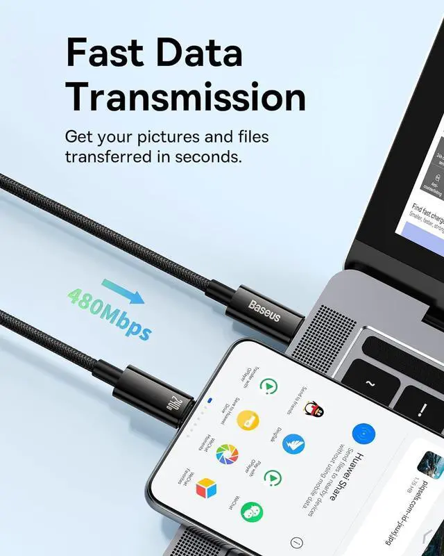 Alt view image 7 of 7 - Baseus USB C Cable, 240W PD 3.1 5A Fast Charging USB C to USB C Charger Cable, Zine Alloy Nylon Braided Type C Cable for iPhone 15/Pro/Plus/Pro Max, MacBook, iPad Pro/Air/Mini, Samsung S23/S22 (3.3ft)