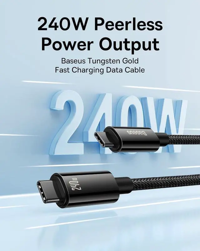 Alt view image 2 of 7 - Baseus USB C Cable, 240W PD 3.1 5A Fast Charging USB C to USB C Charger Cable, Zine Alloy Nylon Braided Type C Cable for iPhone 15/Pro/Plus/Pro Max, MacBook, iPad Pro/Air/Mini, Samsung S23/S22 (3.3ft)