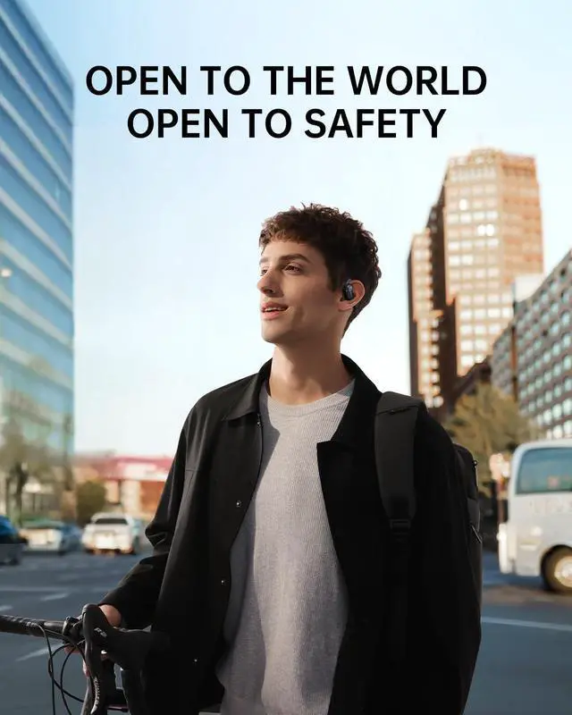 Alt view image 4 of 7 - Baseus Open-Ear Headphones, Hi-Res Wireless Audio with LDAC, Rich Bass, Comfortable Silicone Cushion Design, 60H Play, AI Clear Calls, Bluetooth 5.4, IPX4, Open-Ear Earbuds - Bowie MF1 Black