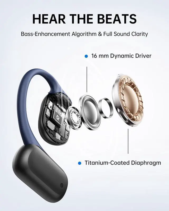 Alt view image 5 of 7 - Baseus Open-Ear Headphones, Hi-Res Wireless Audio with LDAC, Rich Bass, Comfortable Silicone Cushion Design, 60H Play, AI Clear Calls, Bluetooth 5.4, IPX4, Open-Ear Earbuds - Bowie MF1 Black