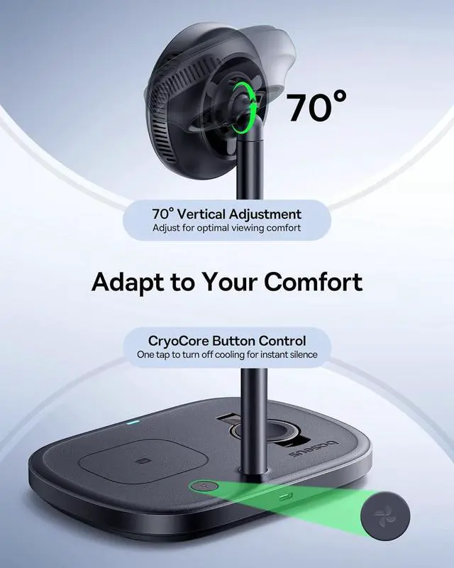 Alt view image 5 of 7 - Baseus 3 in 1 Wireless Charger Stand, Qi2 Certified 15W Cooling Magnetic Charging Station, MagSafe-Compatible iPhone Charger for iPhone16/15, Apple Watch, AirPods - 45W Adapter Included