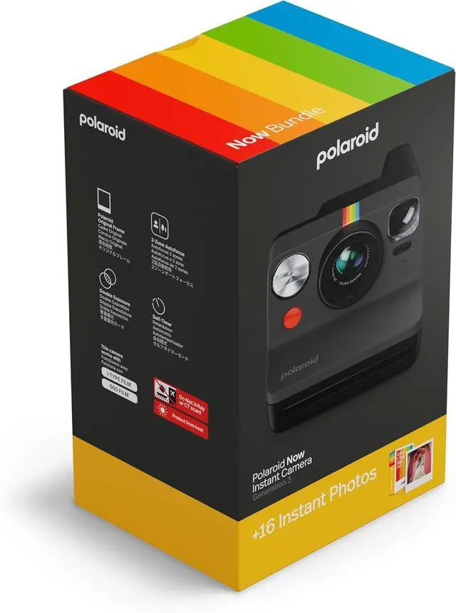 Alt view image 2 of 6 - Polaroid Now 3rd Generation I-Type Instant Camera + Film Bundle - Now Black Camera + 16 Color Photos (6560)