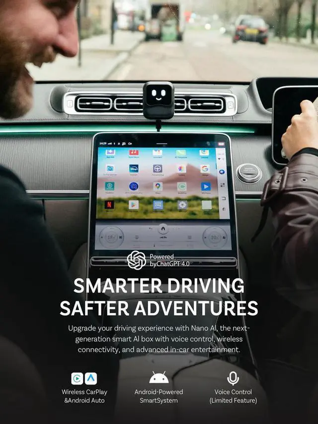 Alt view image 2 of 7 - NANO(ottocast) The wireless smart voice carplay box features a 7-inch screen and 128GB of internal memory, and is compatible with the original car's built-in carplay